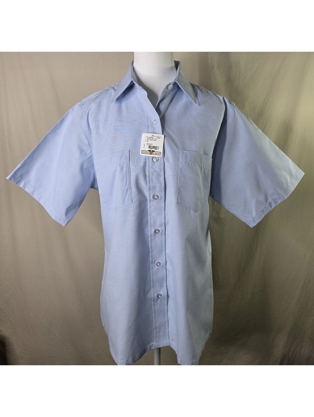 Flying Cross Womens SS Shirt 42 Light Blue Button Down 2 Pocket